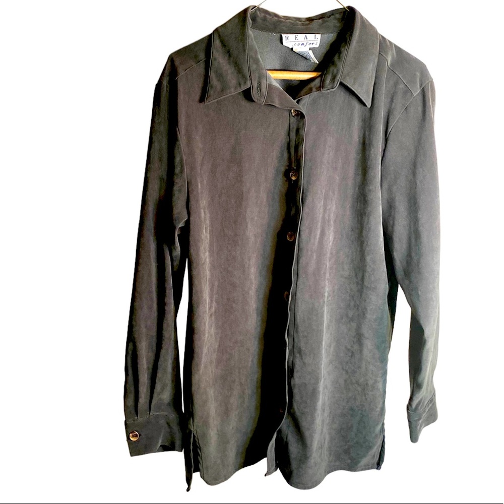 Real Comfort Hunter green button down top size M